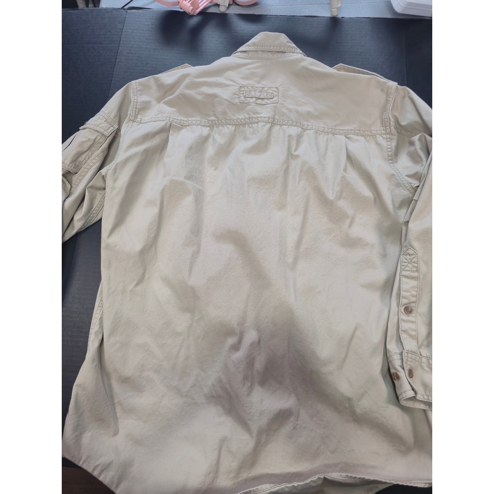 Orvis Bush Shirt Mens Large Khaki Tan Cotton Safari Long Sleeve Button Up Cargo - Picture 10 of 12